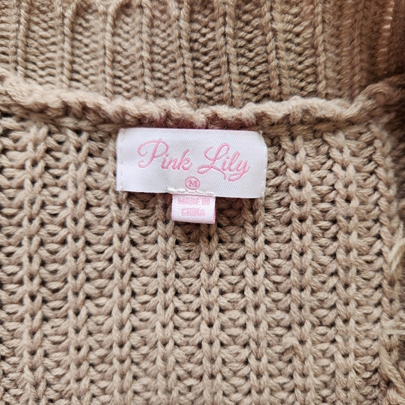 Pink Lily Distressed Frayed Sweater Taupe Long Sleeves Cute Soft Cozy Medium - Picture 10 of 16